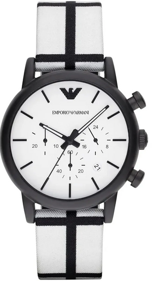 Emporio Armani Luigi Large Chronograph White Dial Two Tone Fabric Strap Watch for Men- AR1859