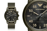 Buy Shop Emporio Armani Luigi Quartz Chronograph Black Dial Green Mesh Bracelet Watch For Men - AR11115 USA Online