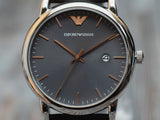 Buy Shop Emporio Armani Luigi Quartz Gray Dial Brown Leather Strap Watch For Men - AR1996 USA Online