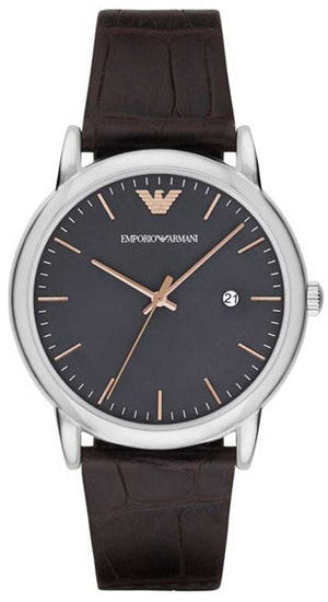 Buy Shop Emporio Armani Luigi Quartz Gray Dial Brown Leather Strap Watch For Men - AR1996 USA Online