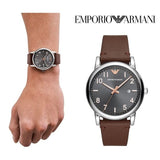 Buy Shop Emporio Armani Luigi Quartz Grey Dial Brown Leather Strap Watch For Men - AR11175 USA Online
