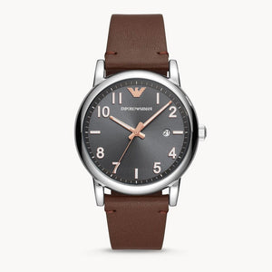 Buy Shop Emporio Armani Luigi Quartz Grey Dial Brown Leather Strap Watch For Men - AR11175 USA Online
