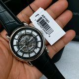 Buy Shop Emporio Armani Luigi Silver Skeleton Dial Black Leather Strap Watch For Men - AR1981 USA Online