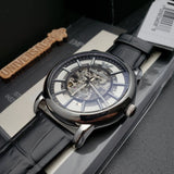 Buy Shop Emporio Armani Luigi Silver Skeleton Dial Black Leather Strap Watch For Men - AR1981 USA Online