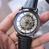 Buy Shop Emporio Armani Luigi Silver Skeleton Dial Black Leather Strap Watch For Men - AR1981 USA Online