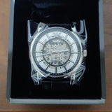 Buy Shop Emporio Armani Luigi Silver Skeleton Dial Black Leather Strap Watch For Men - AR1981 USA Online
