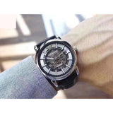 Buy Shop Emporio Armani Luigi Silver Skeleton Dial Black Leather Strap Watch For Men - AR1981 USA Online