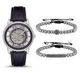 Buy Shop Emporio Armani Luigi Silver Skeleton Dial Black Leather Strap Watch For Men - AR1981 USA Online