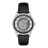 Buy Shop Emporio Armani Luigi Silver Skeleton Dial Black Leather Strap Watch For Men - AR1981 USA Online
