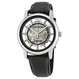 Buy Shop Emporio Armani Luigi Silver Skeleton Dial Black Leather Strap Watch For Men - AR1981 USA Online