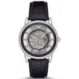Buy Shop Emporio Armani Luigi Silver Skeleton Dial Black Leather Strap Watch For Men - AR1981 USA Online