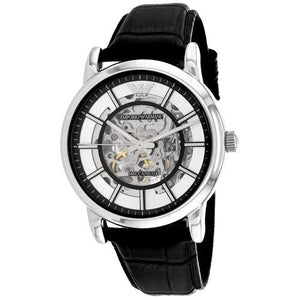 Buy Shop Emporio Armani Luigi Silver Skeleton Dial Black Leather Strap Watch For Men - AR1981 USA Online