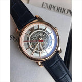 Buy Shop Emporio Armani Luigi Skeleton Silver Dial Black Leather Strap Watch For Men - AR60007 USA Online