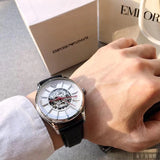 Buy Shop Emporio Armani Luigi Skeleton Silver Dial Black Leather Strap Watch For Men - AR60007 USA Online