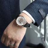 Buy Shop Emporio Armani Luigi Skeleton Silver Dial Black Leather Strap Watch For Men - AR60007 USA Online