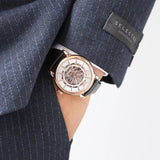 Buy Shop Emporio Armani Luigi Skeleton Silver Dial Black Leather Strap Watch For Men - AR60007 USA Online