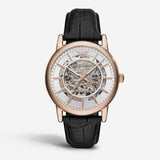 Buy Shop Emporio Armani Luigi Skeleton Silver Dial Black Leather Strap Watch For Men - AR60007 USA Online