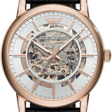 Buy Shop Emporio Armani Luigi Skeleton Silver Dial Black Leather Strap Watch For Men - AR60007 USA Online