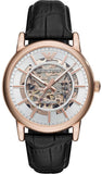 Buy Shop Emporio Armani Luigi Skeleton Silver Dial Black Leather Strap Watch For Men - AR60007 USA Online