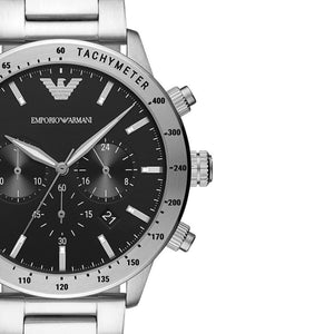 Buy Shop Emporio Armani Mario Chronograph Black Dial Silver Steel Strap Watch For Men - AR11241 USA Online