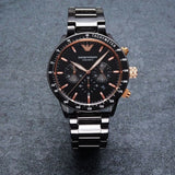 Buy Shop Emporio Armani Mario Ceramic Chronograph Black Dial Black Steel Strap Watch For Men - AR70002 USA Online