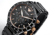 Buy Shop Emporio Armani Mario Ceramic Chronograph Black Dial Black Steel Strap Watch For Men - AR70002 USA Online
