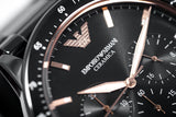 Buy Shop Emporio Armani Mario Ceramic Chronograph Black Dial Black Steel Strap Watch For Men - AR70002 USA Online