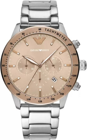 Buy Shop Emporio Armani Mario Chronograph Beige Dial Silver Steel Strap Watch For Men - AR11352 USA Online