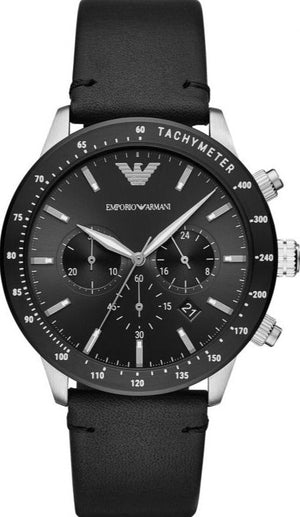 Buy Shop Emporio Armani Mario Chronograph Black Dial Black Leather Strap Watch For Men - AR11243 USA Online
