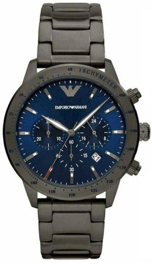 Buy Shop Emporio Armani Mario Chronograph Blue Dial Grey Steel Strap Watch For Men - AR80045 USA Online