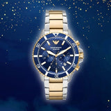 Buy Shop Emporio Armani Mario Chronograph Blue Dial Two Tone Steel Strap Watch For Men - AR11362 USA Online