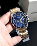 Buy Shop Emporio Armani Mario Chronograph Blue Dial Two Tone Steel Strap Watch For Men - AR11362 USA Online