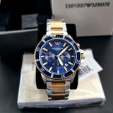 Buy Shop Emporio Armani Mario Chronograph Blue Dial Two Tone Steel Strap Watch For Men - AR11362 USA Online