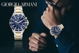 Buy Shop Emporio Armani Mario Chronograph Blue Dial Two Tone Steel Strap Watch For Men - AR11362 USA Online