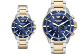 Buy Shop Emporio Armani Mario Chronograph Blue Dial Two Tone Steel Strap Watch For Men - AR11362 USA Online