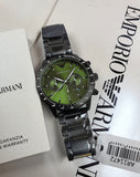 Buy Shop Emporio Armani Mario Chronograph Green Dial Black Steel Strap Watch For Men - AR11472 USA Online