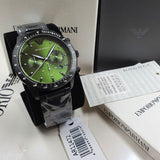 Buy Shop Emporio Armani Mario Chronograph Green Dial Black Steel Strap Watch For Men - AR11472 USA Online