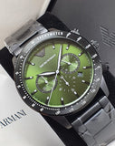 Buy Shop Emporio Armani Mario Chronograph Green Dial Black Steel Strap Watch For Men - AR11472 USA Online