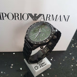 Buy Shop Emporio Armani Mario Chronograph Green Dial Black Steel Strap Watch For Men - AR11472 USA Online