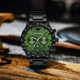Buy Shop Emporio Armani Mario Chronograph Green Dial Black Steel Strap Watch For Men - AR11472 USA Online