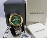 Buy Shop Emporio Armani Mario Chronograph Green Dial Silver Steel Strap Watch For Men - AR11454 USA Online