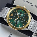 Buy Shop Emporio Armani Mario Chronograph Green Dial Silver Steel Strap Watch For Men - AR11454 USA Online