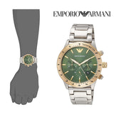 Buy Shop Emporio Armani Mario Chronograph Green Dial Silver Steel Strap Watch For Men - AR11454 USA Online