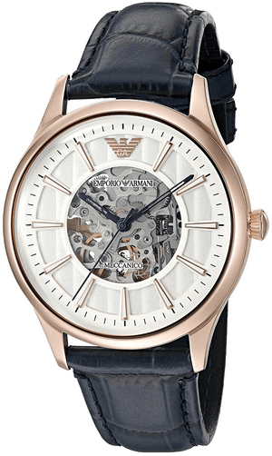 Buy Shop Emporio Armani Meccanico Automatic White Dial Blue Leather Strap Watch For Men - AR1947 USA Online
