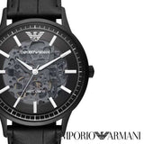 Buy Shop Emporio Armani Meccanico Automatic Black Dial Black Leather Strap Watch For Men - AR60042 USA Online