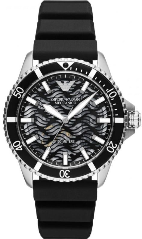 Buy Shop Emporio Armani Meccanico Automatic Black Dial Black Silicone Strap Watch For Men - AR60062 USA Online