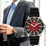 Buy Shop Emporio Armani Meccanico Automatic Red Dial Black Silicon Strap Watch For Men - AR60070 USA Online