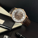 Buy Shop Emporio Armani Meccanico Automatic Silver Dial Brown Leather Strap Watch For Men - AR60039 USA Online