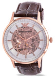 Buy Shop Emporio Armani Meccanico Automatic Silver Dial Brown Leather Strap Watch For Men - AR60039 USA Online