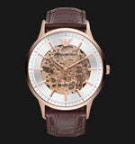 Buy Shop Emporio Armani Meccanico Automatic Silver Dial Brown Leather Strap Watch For Men - AR60039 USA Online